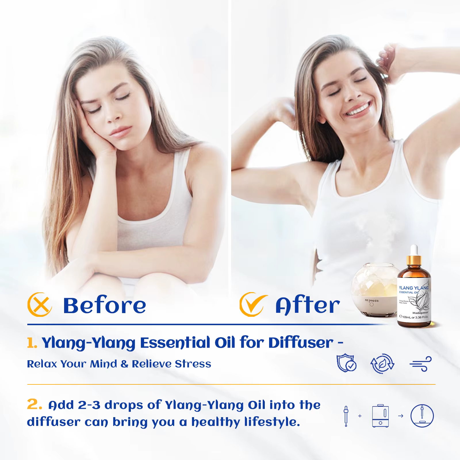 HIQILI huile essentielle d'ylang-ylang 100ML Citronella géranium 100%