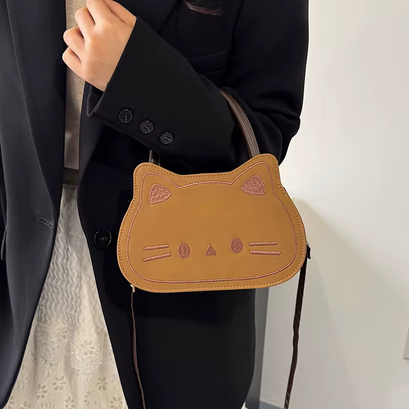Sac à main chat mignon, sac à bandoulière pour femme, sac à bandoulière dessin animé tendance, style frais et doux automne-hiver, en PU