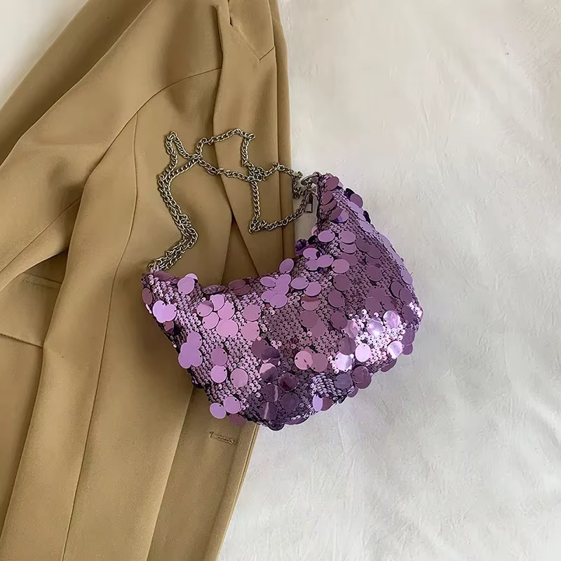 Sac à Main Demi-Lune Hobos à Paillettes pour Femme, Pochette de Soirée à la Mode