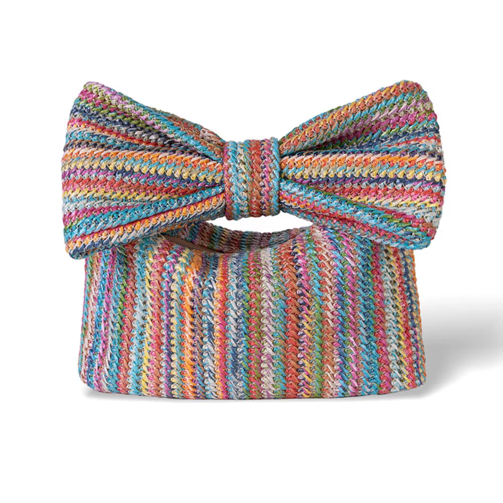 Sac à main chic en paille avec nœud pour femme – Design élégant d'été, pochette tressée, joli sac à main idéal pour le quotidien, les fêtes, les vacances et les voyages