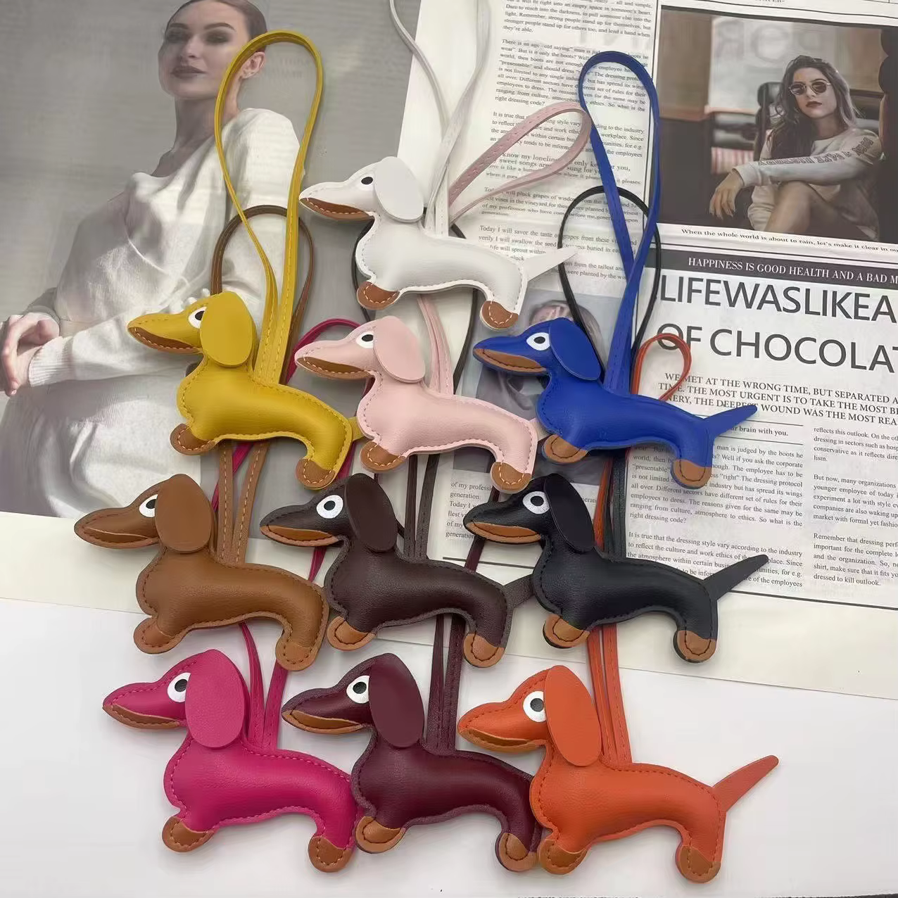 Breloque de sac en cuir de chien saucisse de dessin animé, pendentif pour Goyard Lv Longchamp, sac à main, accessoire d'ornements à faire soi-même