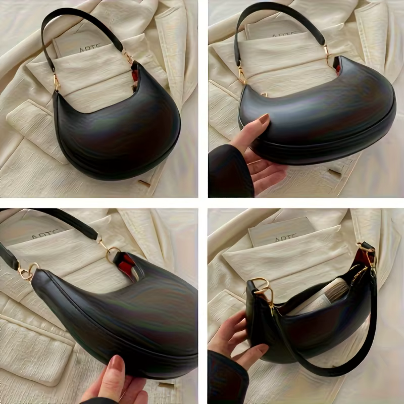 Sac fourre-tout Vintage rétro demi-lune en cuir Pu, sacs à bandoulière pour femmes, sangle détachable, fermeture à glissière, doublure en Polyester