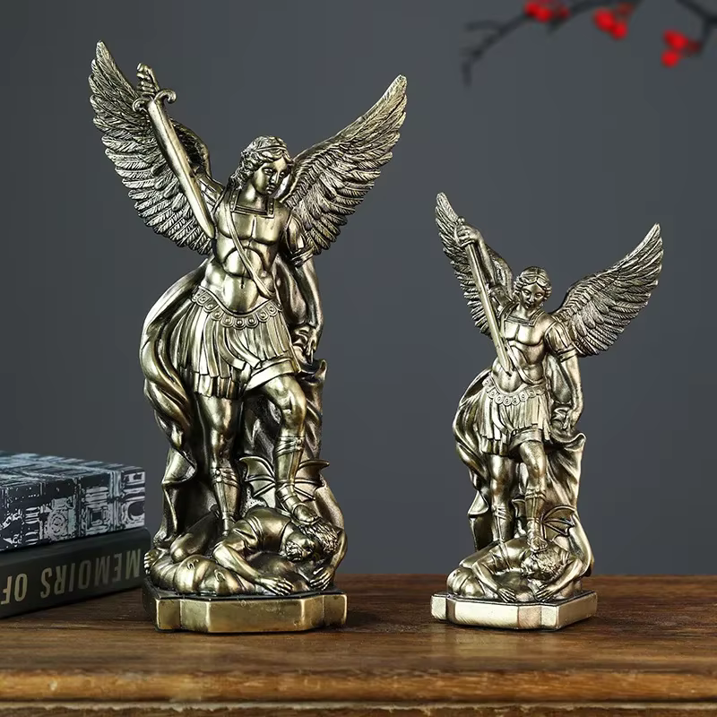 Statue de Saint-Michael pour la Protection de la maison, Sculpture de Saint catholique, idée cadeau chrétienne, décor en résine, figurine d'autel d'église, décoration de maison