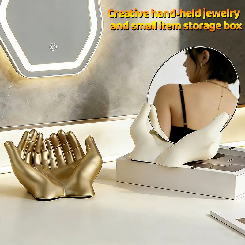 ▫ Ornement de bijouterie portatif de couleur crème, un objet de rangement et de décoration haut de gamme pour la maison, la chambre, la table de maquillage ou le bureau