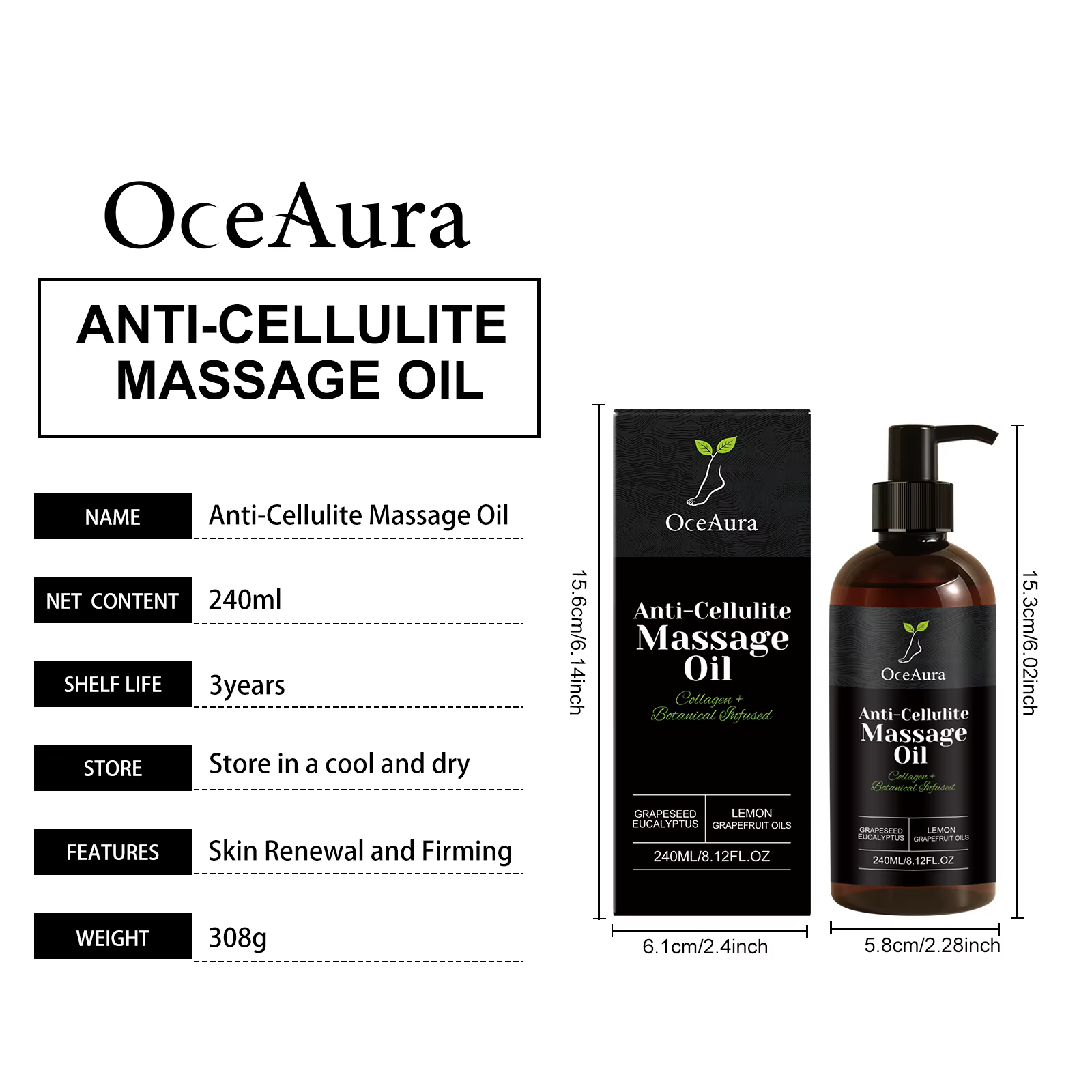 Huile de massage anti-cellulite 240 ml