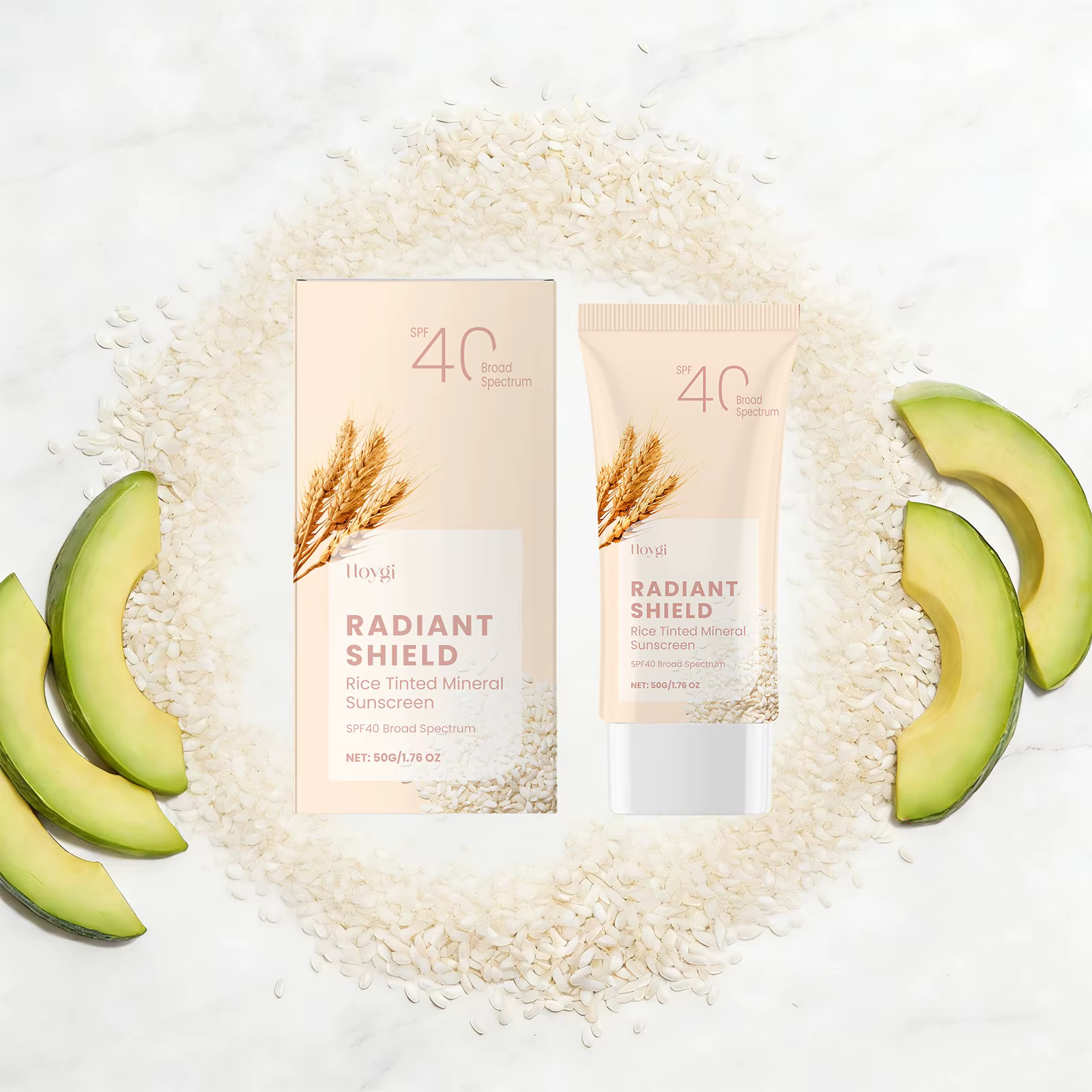 Crème solaire minérale teintée au riz SPF40