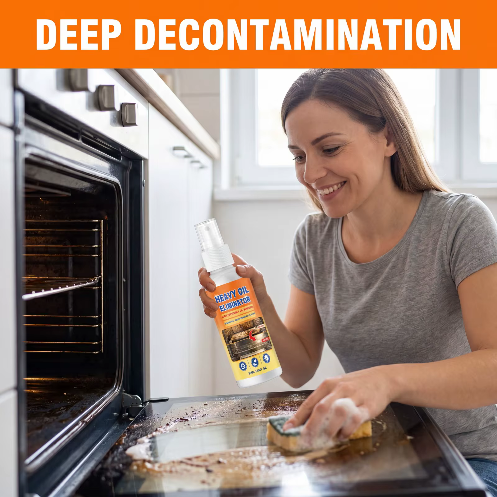 Spray Nettoyant Dégraissant Puissant pour Cuisine - Éliminateur d'Huile Tenace pour Four, Hotte et Cuisinière - Dégraissant Multi-Surfaces à Action Rapide 50ml