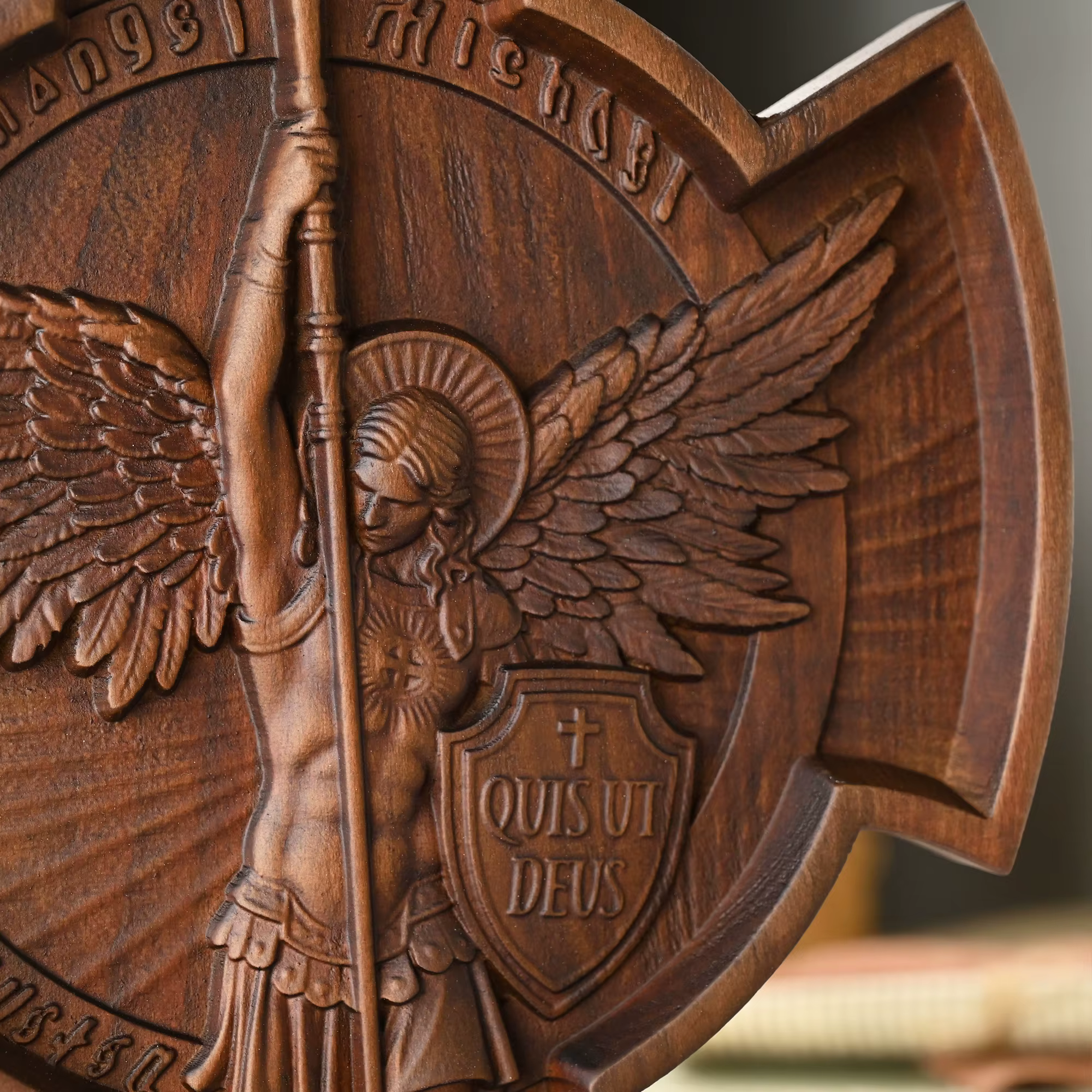 Saint Michel Archange Croix Statue Saint Patron, Figure Religieuse, Décoration Murale Maison, Cadeau Chrétien En Bois