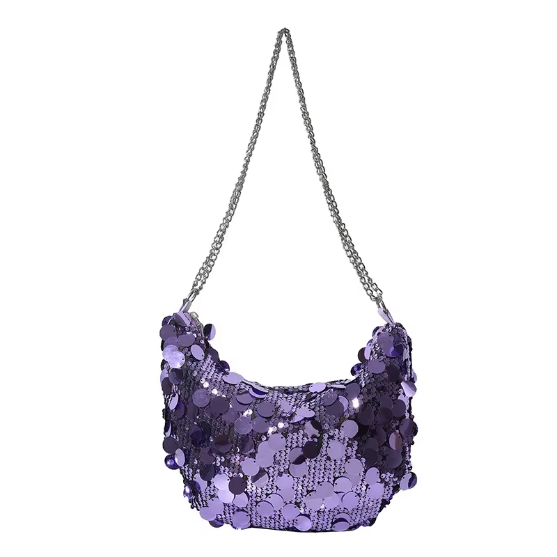 Sac à Main Demi-Lune Hobos à Paillettes pour Femme, Pochette de Soirée à la Mode