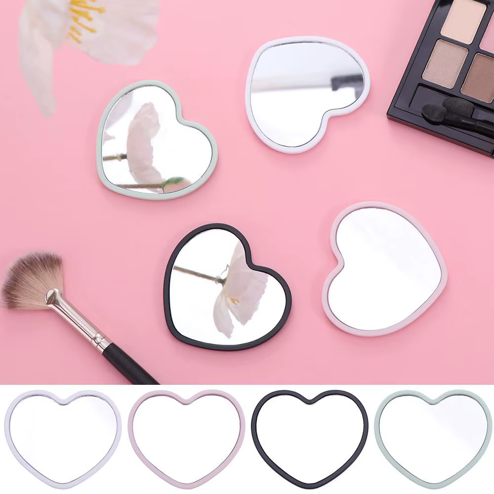 Miroir moderne simple face en forme de cœur, petit miroir à main haute définition, miroir de maquillage de beauté pour filles