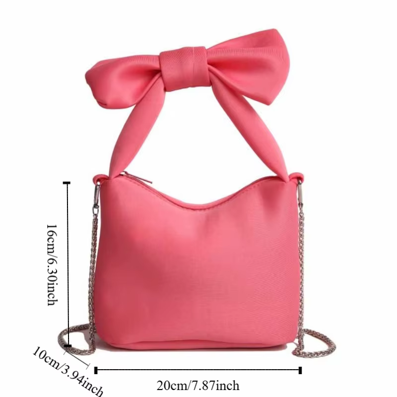 Sac à main tendance et créatif pour femme avec nœud, grande capacité, couleur unie rose, sac à poignet noir et rouge, sac à bandoulière élégant pour l'extérieur