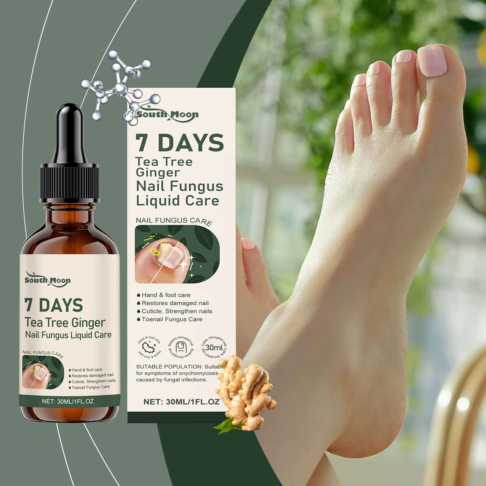 Solution de soin des ongles au gingembre et à l'arbre à thé 30/60 ml – Réparation et entretien de la santé