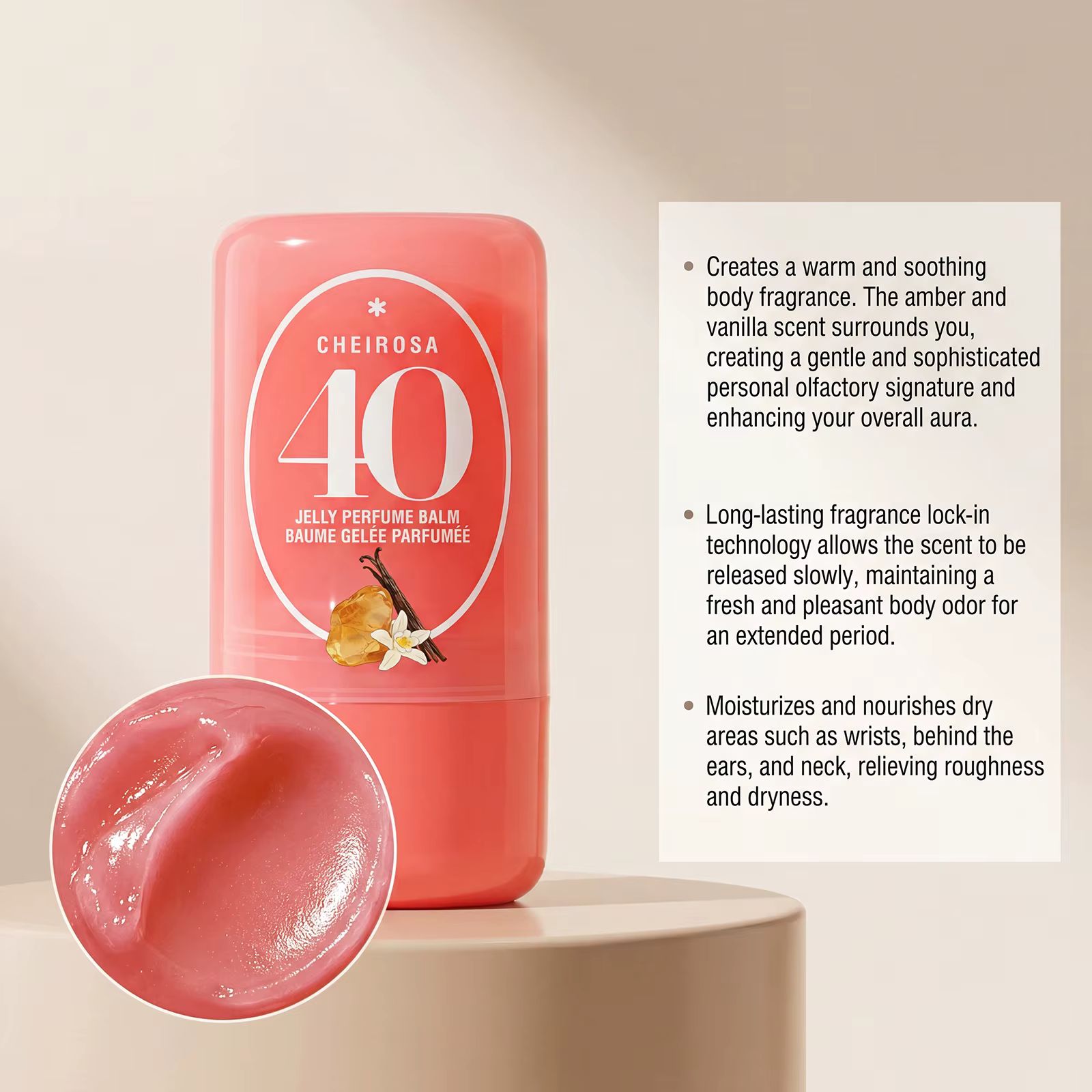 Baume Parfumé Solide Jelly 3 Senteurs 40 Ambre Vanille 62 Amande Caramel 68 Litchi Fruité Longue Durée Portable