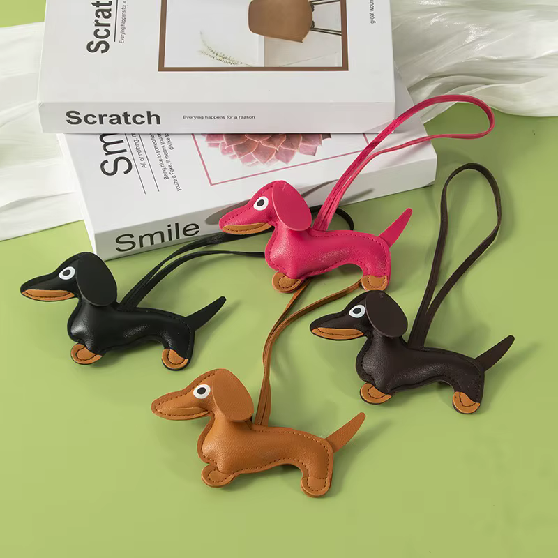 Breloque de sac en cuir de chien saucisse de dessin animé, pendentif pour Goyard Lv Longchamp, sac à main, accessoire d'ornements à faire soi-même