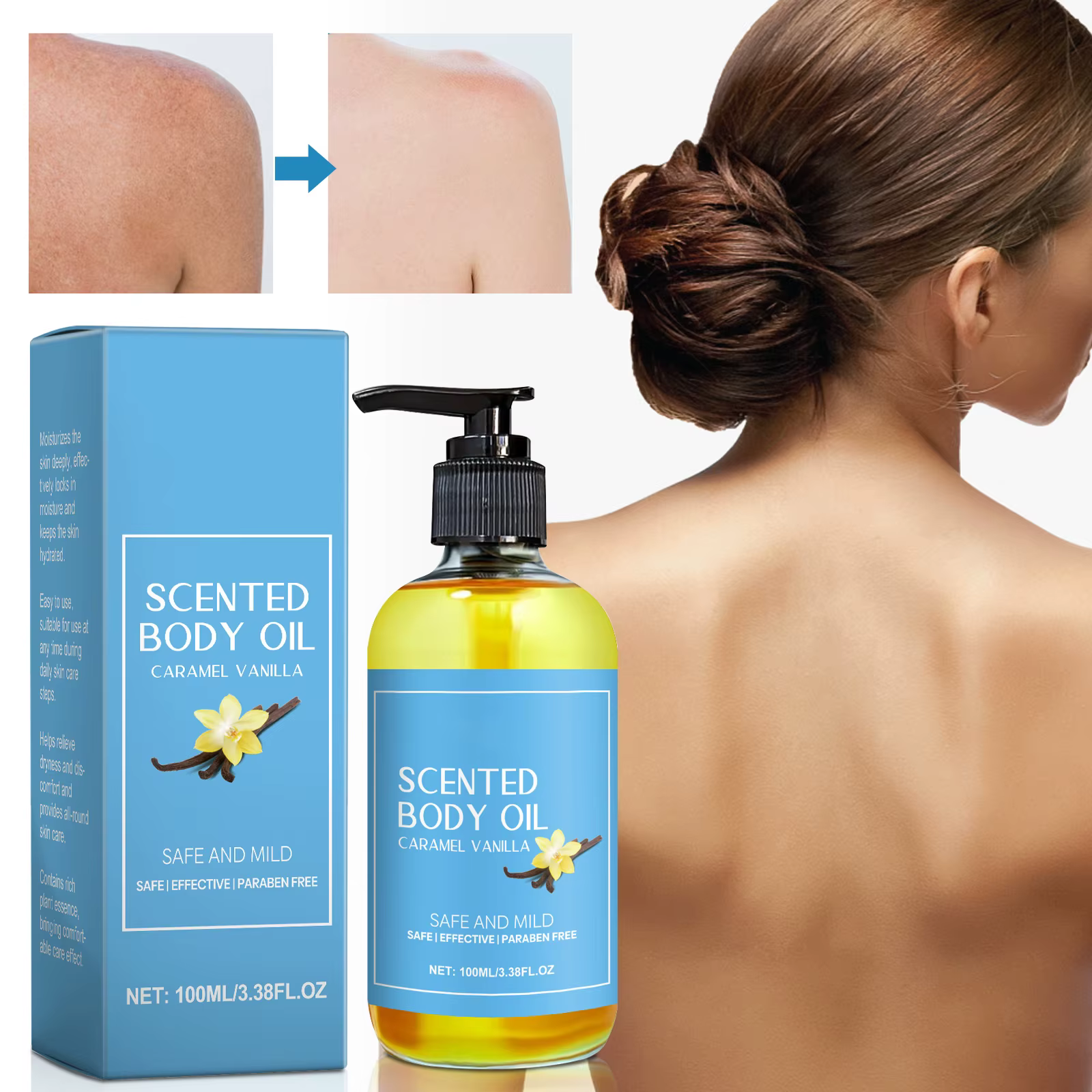 Huile corporelle anti-stress à la vanille - Hydrate et apaise en profondeur les muscles