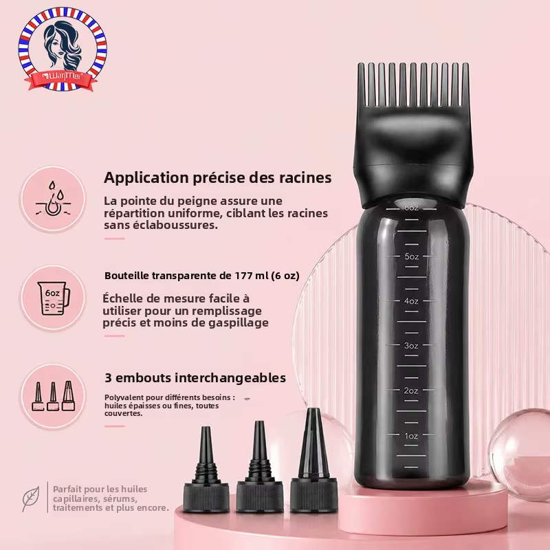 Bouteille d'application d'huile capillaire