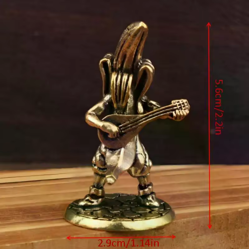 Figurine de joueur de guitare banane en laiton, Vintage, faite à la main, banane de samouraï pour hommes, décor de collection pour la maison et le bureau