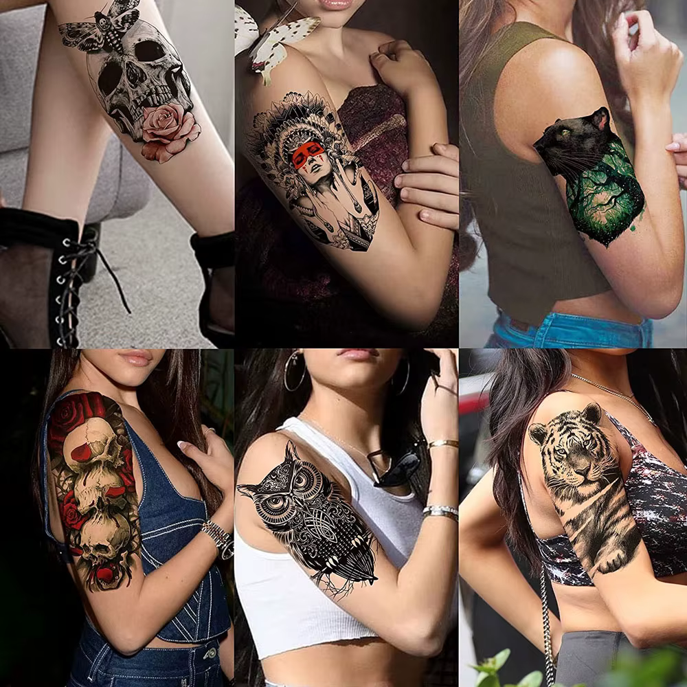 Tatouages temporaires hommes hibou noir tatouage autocollant pour main bras manches Animal faux tatouage pour femmes transfert étanche Tatoo