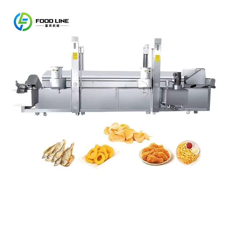 Friteuse industrielle électrique automatique à température contrôlée pour frites et granulés, à fonctionnement continu et personnalisable