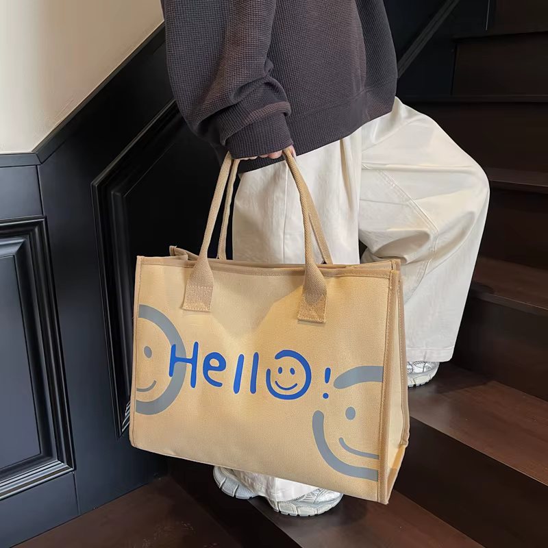 Sac en toile pour femmes, sac de grande capacité, sac à main de dessin animé, polyvalent, décontracté, voyage, fourre-tout à bandoulière Simple, sac de Shopping Simple