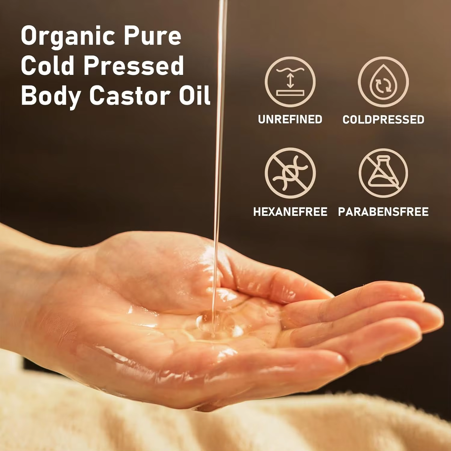 Huile de ricin biologique avec applicateur à bille en quartz rose