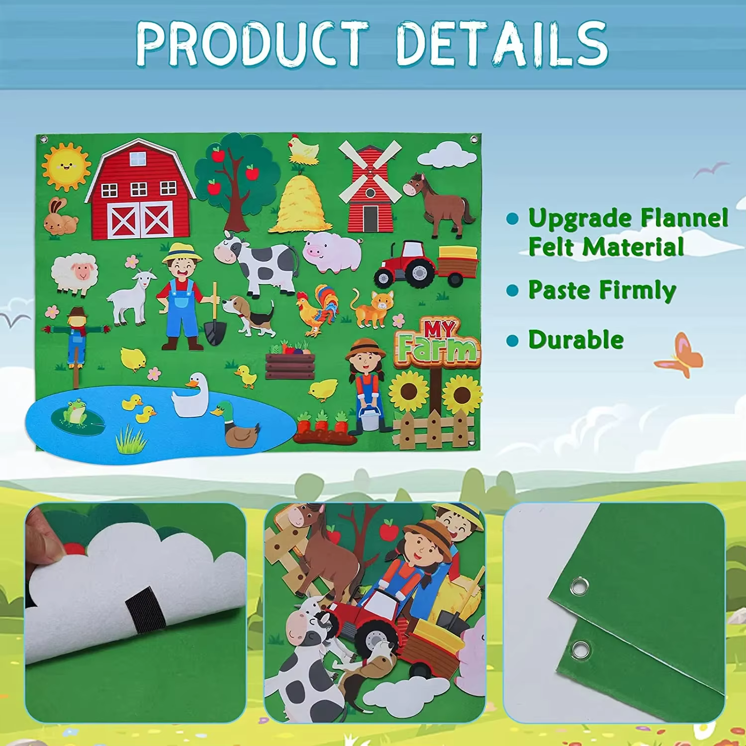 Ensemble de planches occupées en feutre pour animaux de ferme, pour tout-petits, thème de ferme préscolaire, apprentissage précoce, jeu interactif pour raconter des histoires