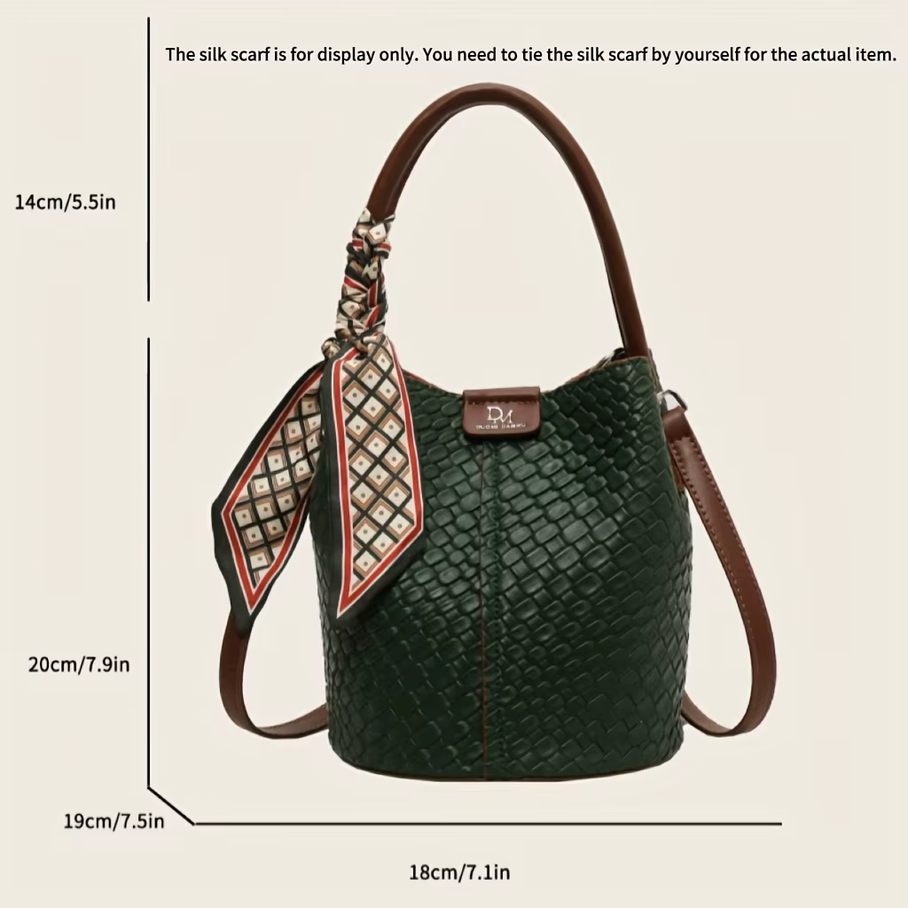 Sac seau à la mode pour femmes, sac à main élégant effet tissé de couleur unie, sac à bandoulière et sac à bandoulière, peut être porté à la main