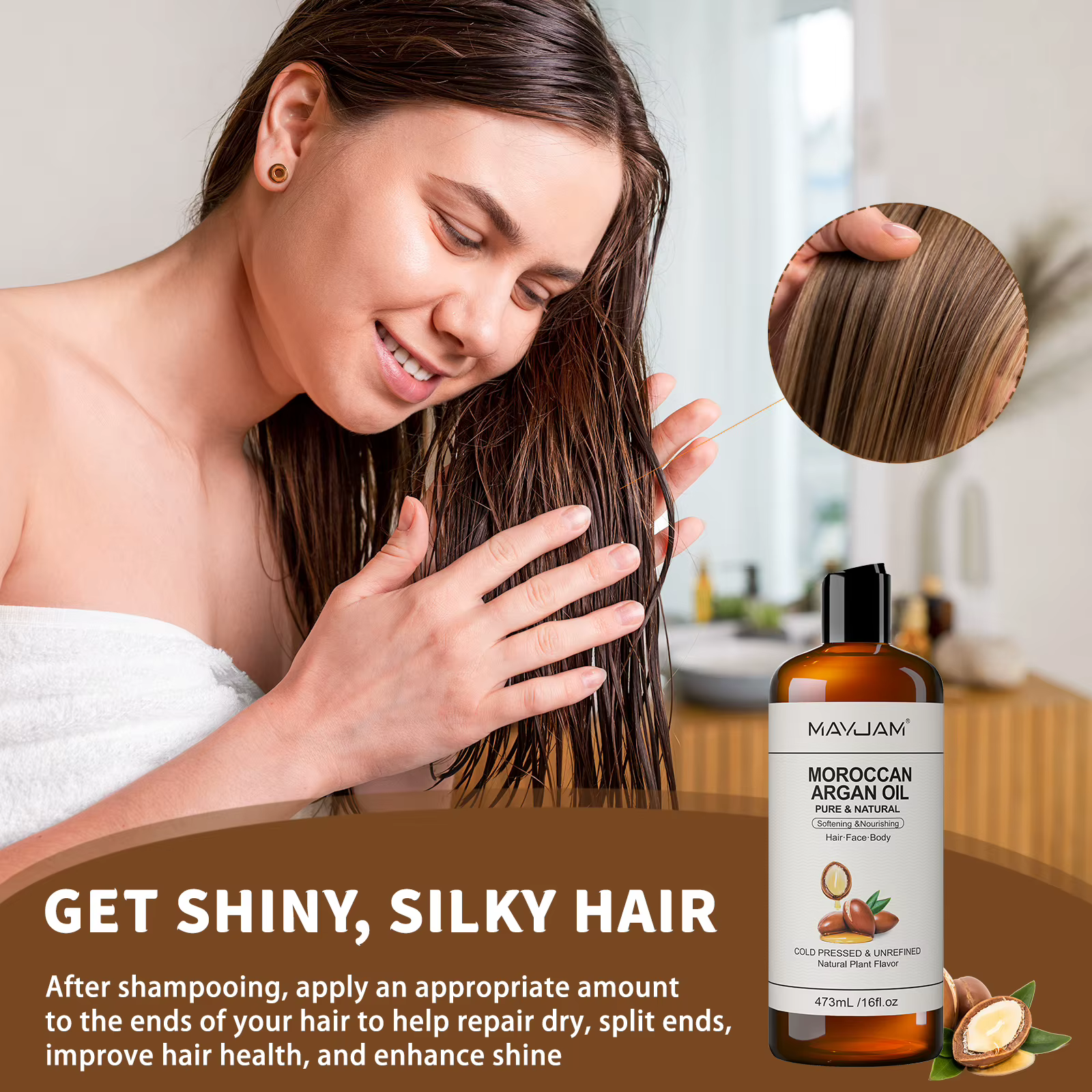 Huile d'Argan Marocaine Pure et Naturelle MAYJAM pour Massage du Visage