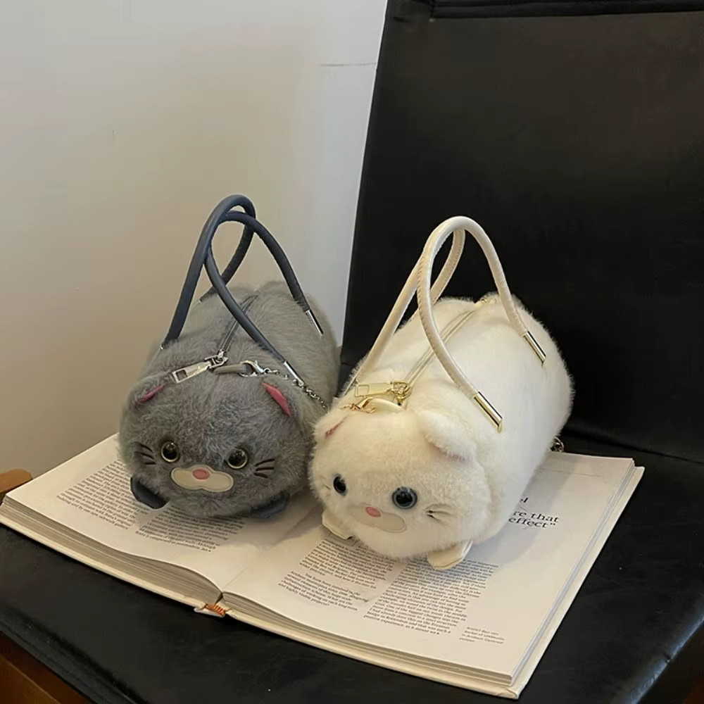 Sac à main pour femme en forme de chat, petit, mignon, décontracté, en fausse fourrure moelleuse, avec fermeture éclair, pour créateur de mode