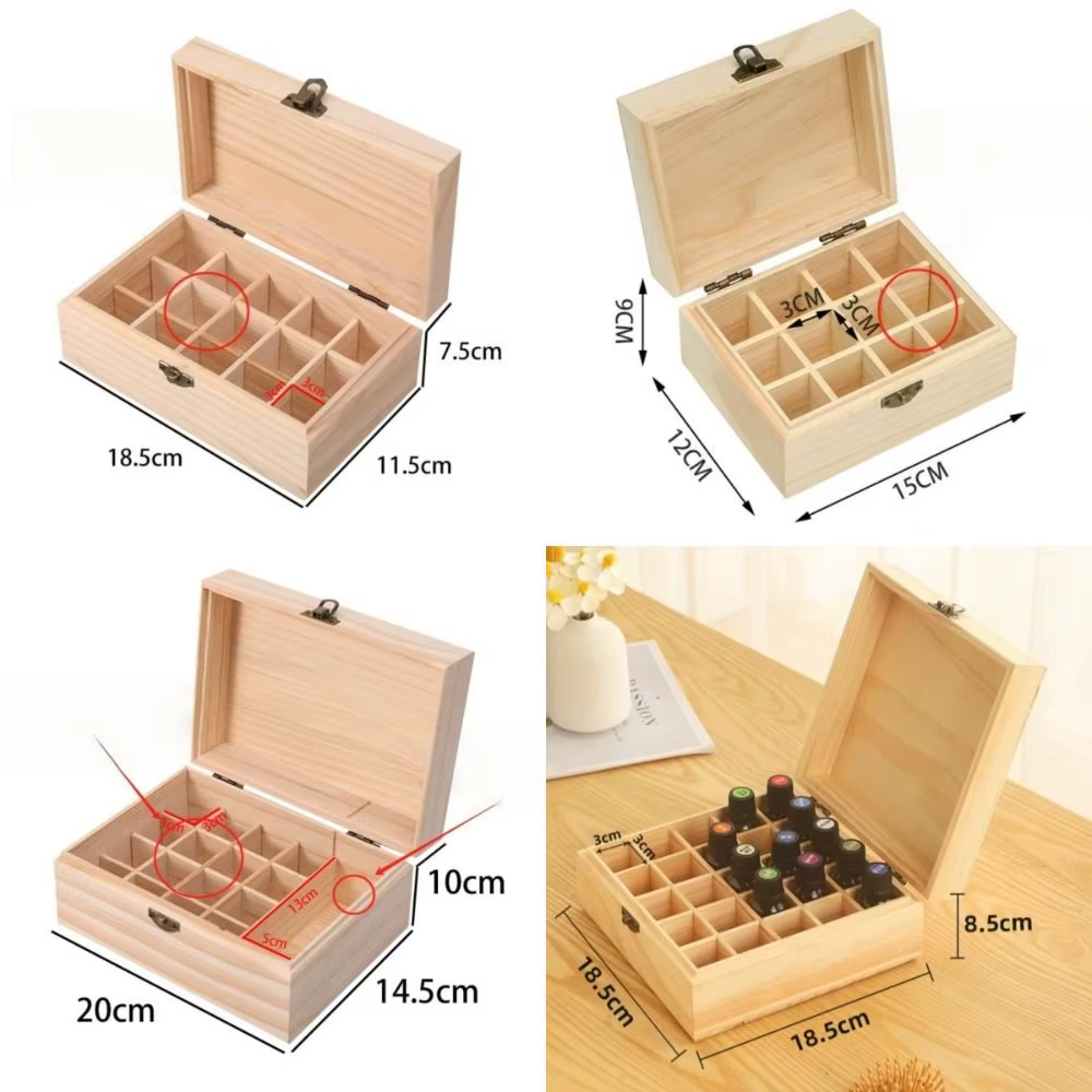 Nouvelle boîte de rangement d'huiles essentielles en bois 12/15/16/25 fentes