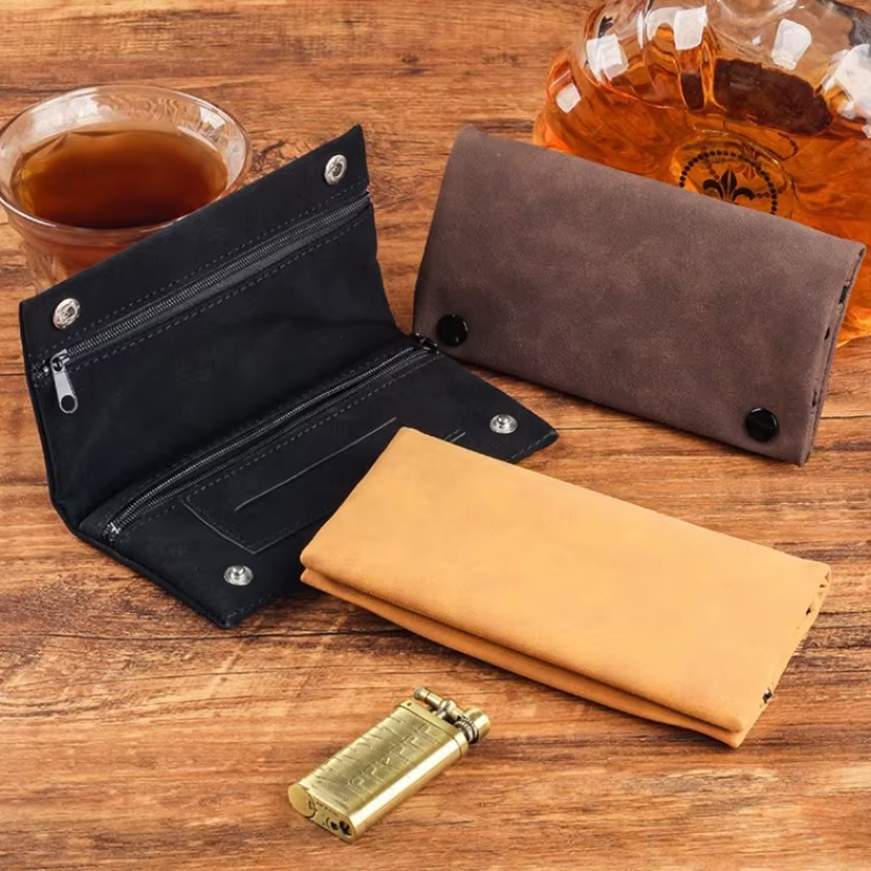 Pochette de rangement pliable pour tabac, faite à la main en tissu abrasif, étui à tabac, porte-papier à rouler, portefeuille multifonctionnel