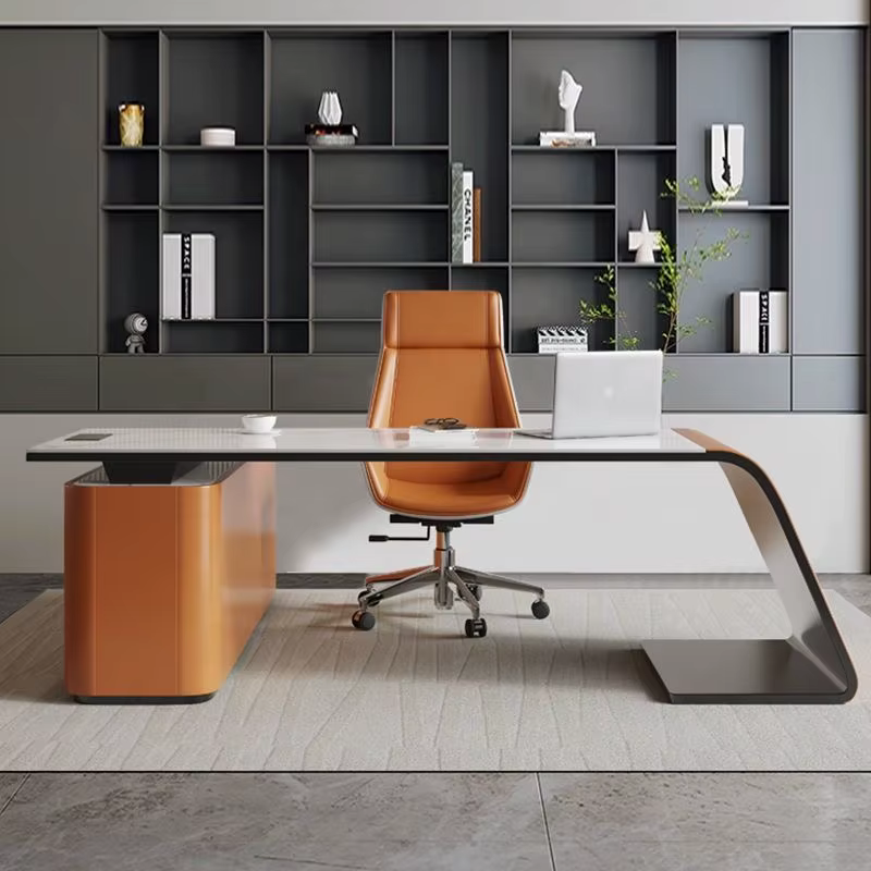 Mobilier de bureau minimaliste moderne personnalisé, bureaux peints, bureaux de luxe en forme de L pour les dirigeants et les bosses.
