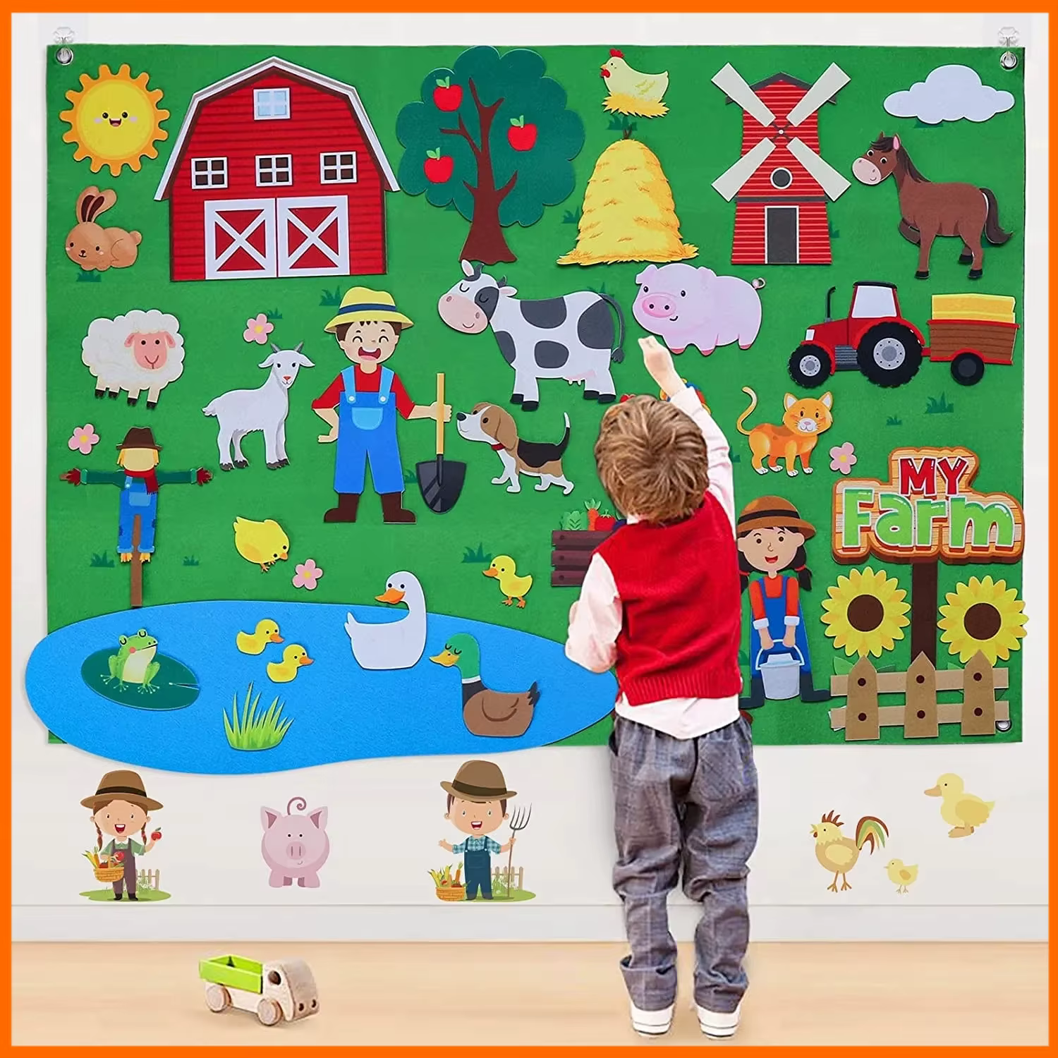 Ensemble de planches occupées en feutre pour animaux de ferme, pour tout-petits, thème de ferme préscolaire, apprentissage précoce, jeu interactif pour raconter des histoires