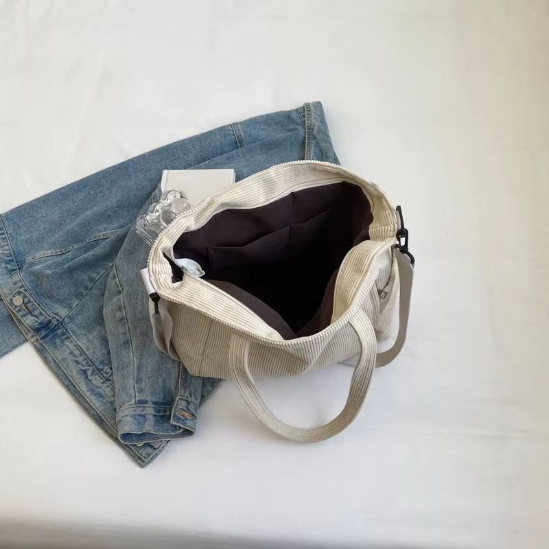 Sac à main en velours rayé à la mode, sac à bandoulière en velours côtelé de Style Simple, couleur unie, grande capacité, fourre-tout pour les déplacements
