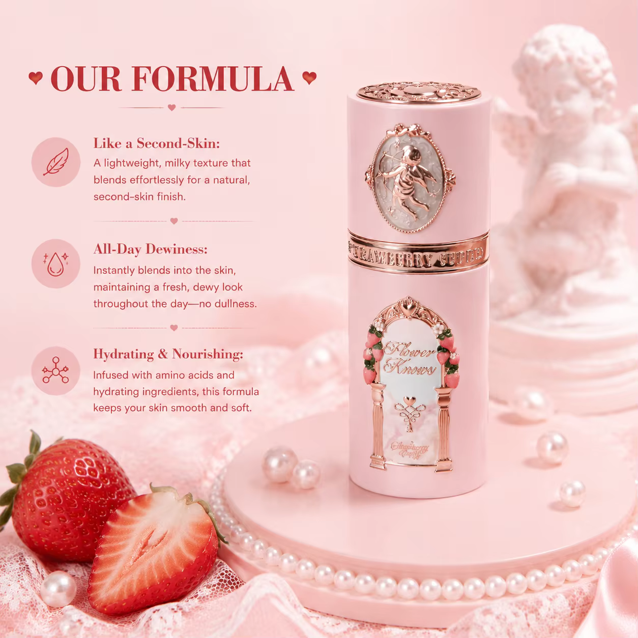 Flower Knows Strawberry Cupid Blush Liquide Eclat Naturel Teint Joues Longue Tenue Hydratant Leger Maquillage Glow