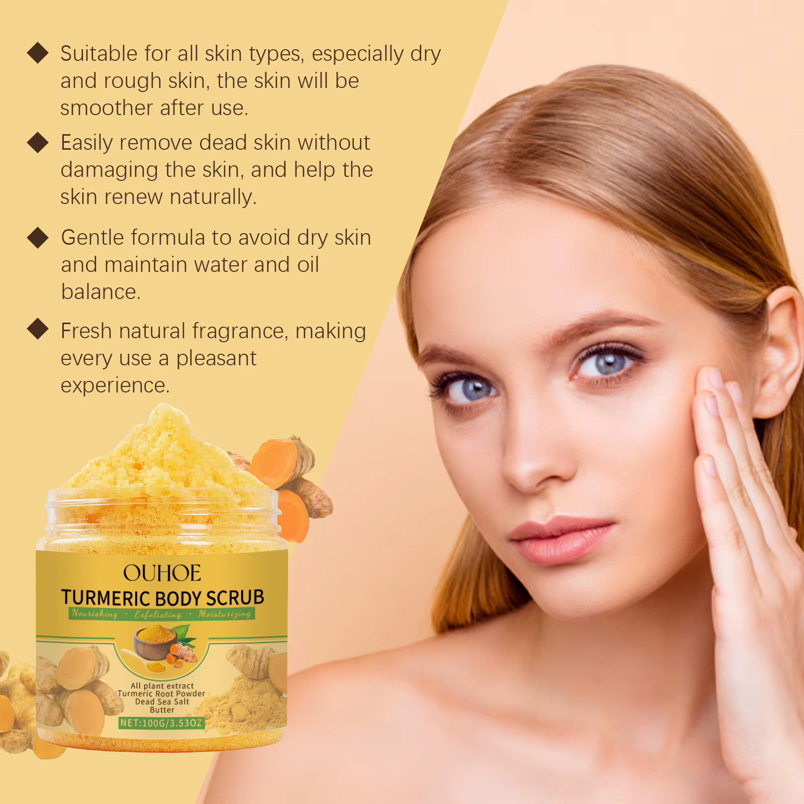 Curcuma Gommage Corporel pour Femmes Hommes Éclaircissant Exfolier Enlever La Peau Morte Pores Nettoyage Foncé