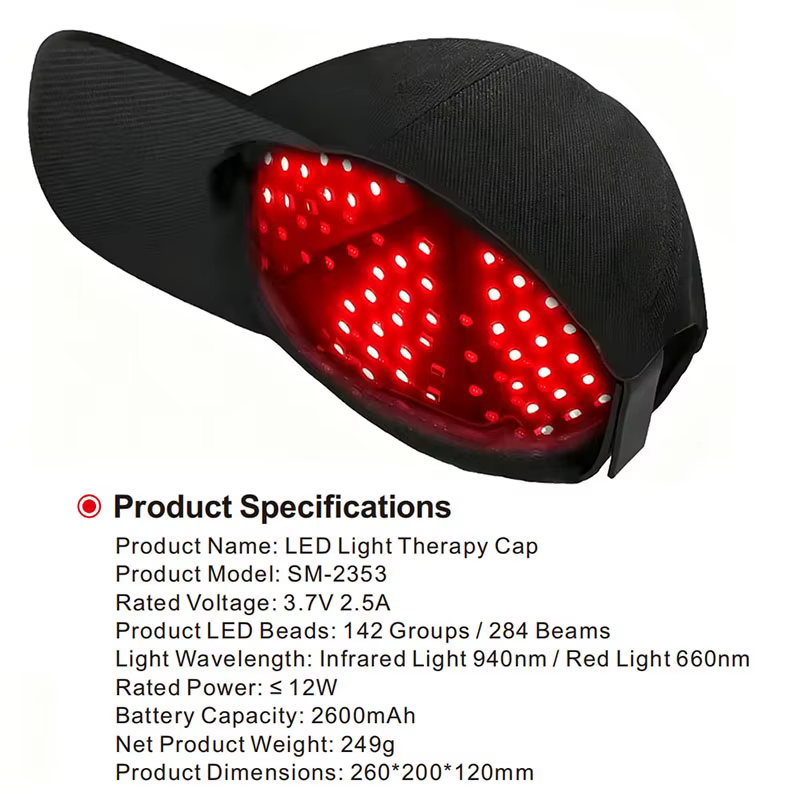 Casque de Croissance Capillaire Anti-Chute et Stimulant la Repousse, 142 LED, Dispositif de Thérapie par la Lumière pour la Repousse des Cheveux, Chapeau de Traitement Relaxant pour la Tête