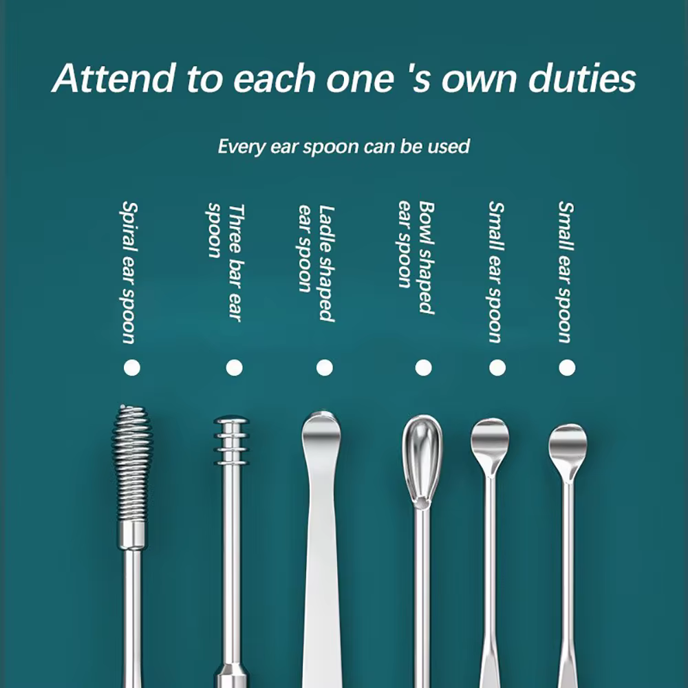 Nettoyeur d'oreille 6 pièces/ensemble cure-oreille dissolvant de cire d'oreille cuillère d'oreille Curette nettoyage d'oreille spirale cure-oreille facile élimination du cérumen Gadget de soin des ore