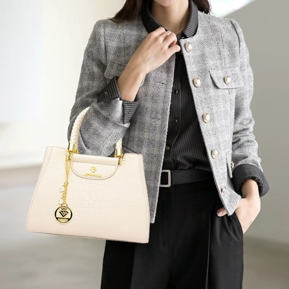 Sac à main élégant à poignée tissée pour femmes, sacs à poignée supérieure en cuir de haute qualité, sac à bandoulière pour dames, fourre-tout décontracté de qualité