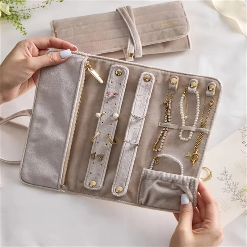 Sac à bijoux de voyage pliable Portable, 1 pièce, pour collier, boucles d'oreilles, bagues, étui à bijoux, organisateur, sacs de rangement de voyage pour femmes et filles