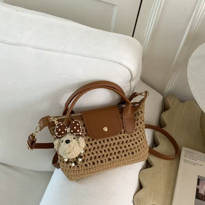 Sac à dumplings tissé à la main pour femme, nouvelle collection 2026, sac de voyage, sac en paille tissé à la main de niche, sac bandoulière messager