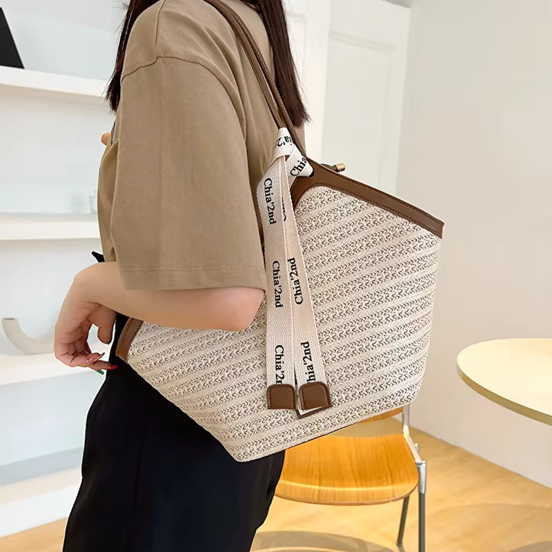 Sac à Main en Paille pour Femme, Sacoche de Plage Rétro, Tissée à la Main, Loisirs d'Été