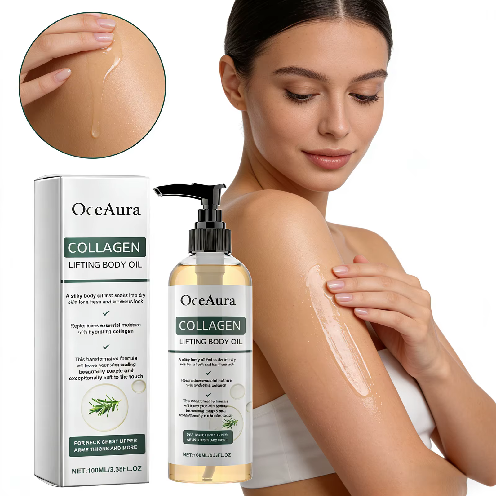 Huile corporelle raffermissante au collagène 100ml – Améliore l'élasticité et resserre la peau