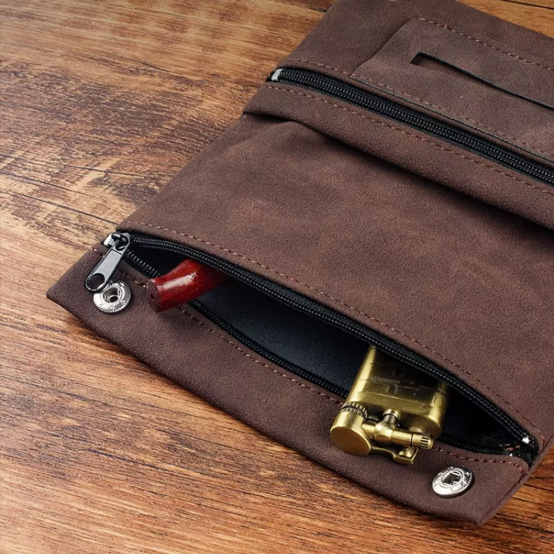 Pochette à tabac en cuir faite à la main, étui porte-papier pour fumer, sac portefeuille multifonctionnel pliable, sac de rangement pour tabac