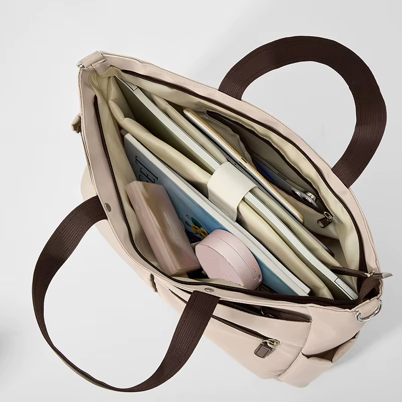 【Bandche pour ordinateur portable 】 Sac pour ordinateur portable décontracté en nylon pour femme, mallette de déplacement quotidien, sac léger à double poche principale à une épaule