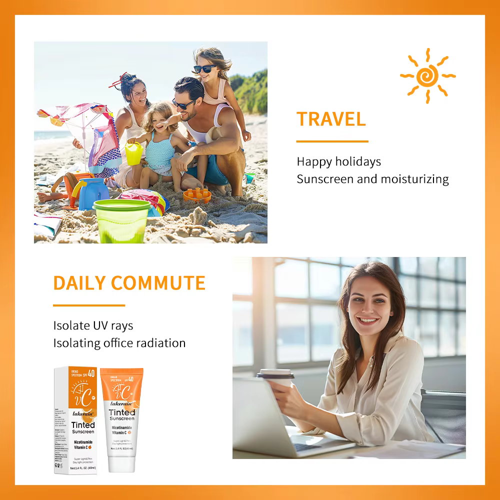 Crème solaire teintée à la vitamine C avec protection
