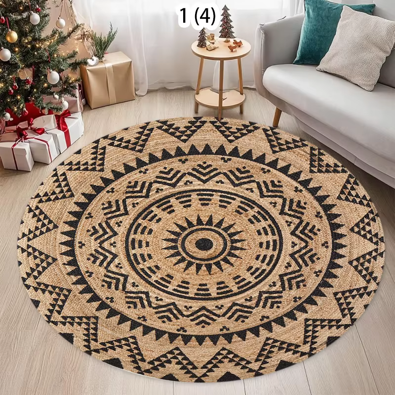 Tapis rond de style ethnique, vintage, bohème, imitation tricot, imprimé floral, antidérapant, lavable, pour salon, chambre à coucher, décoration de luxe