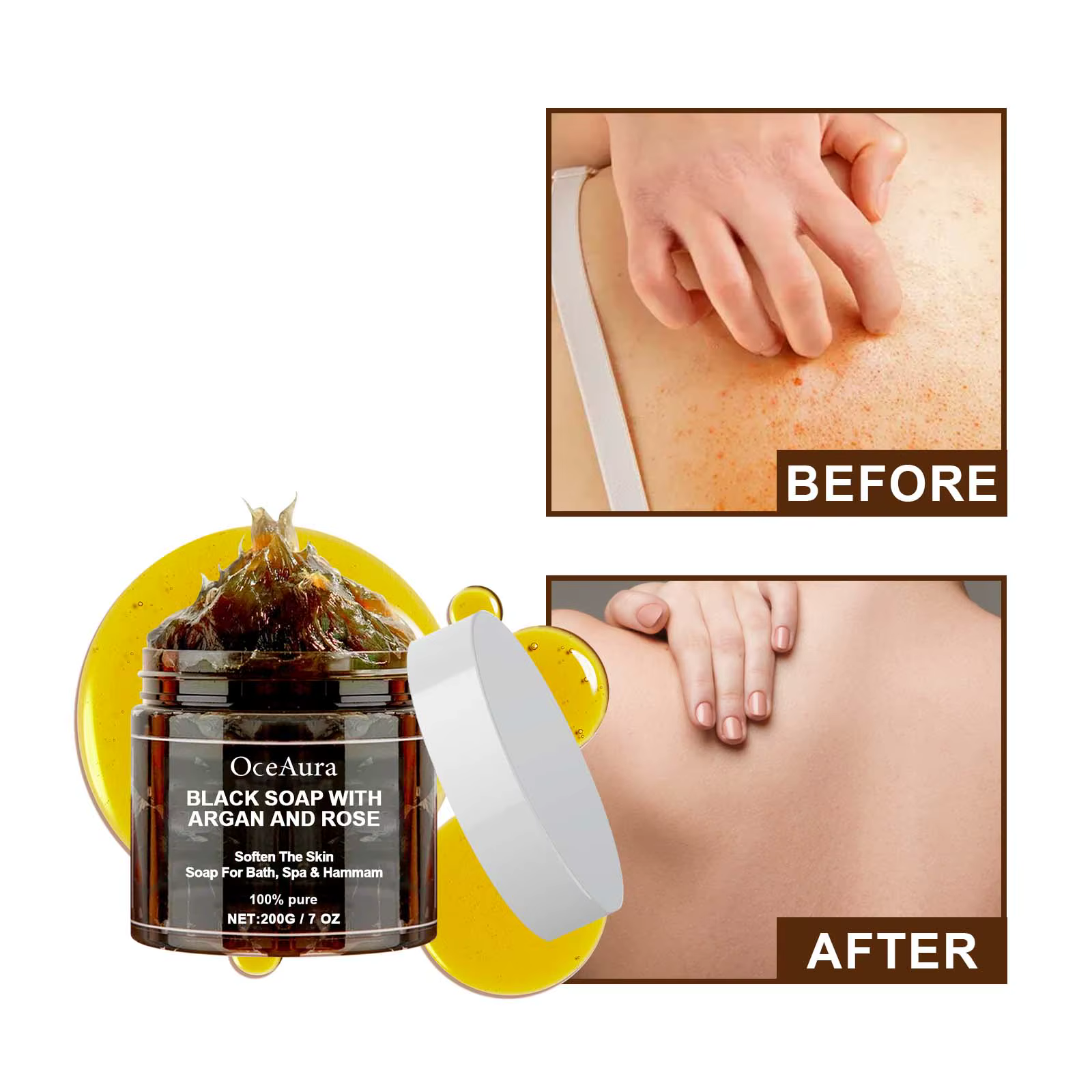 OCEAURA 200g savon noir avec Argan et Rose manque Beldi